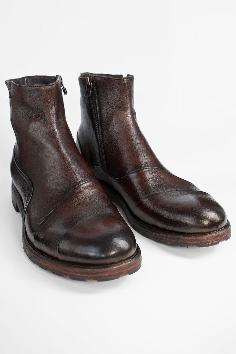 ASTON EDGE cigar-brown laceless ankle boots.