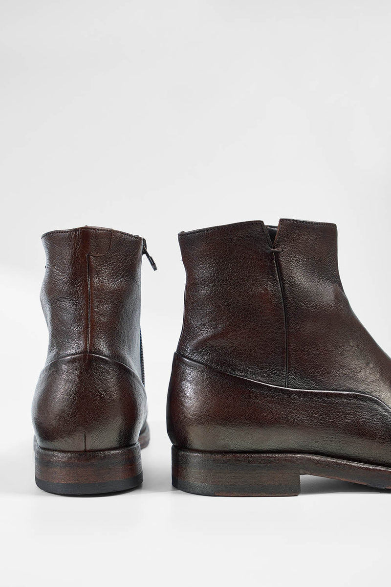 ASTON EDGE cigar-brown laceless ankle boots.