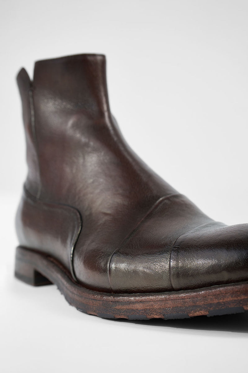 ASTON EDGE cigar-brown laceless ankle boots.