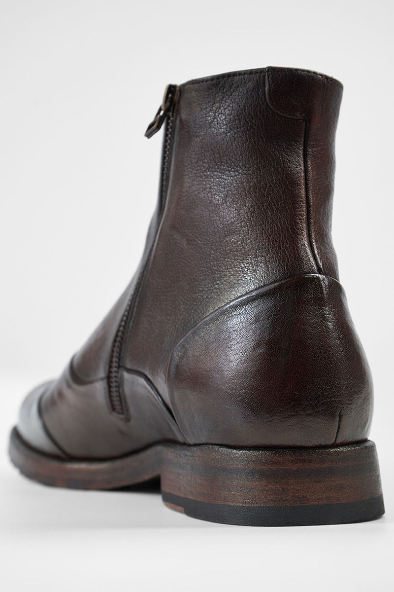 ASTON EDGE cigar-brown laceless ankle boots.