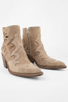 AUSTIN almond-beige suede embellished texan boots.