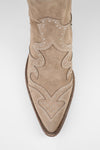 AUSTIN almond-beige suede embellished texan boots.