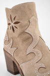 AUSTIN almond-beige suede embellished texan boots.