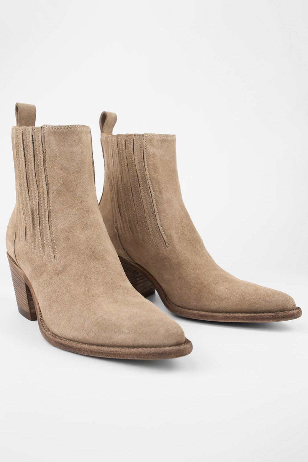 AUSTIN almond-beige suede hidden chelsea texan boots.