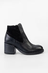 BERKELEY charcoal-black mid heel low boots.