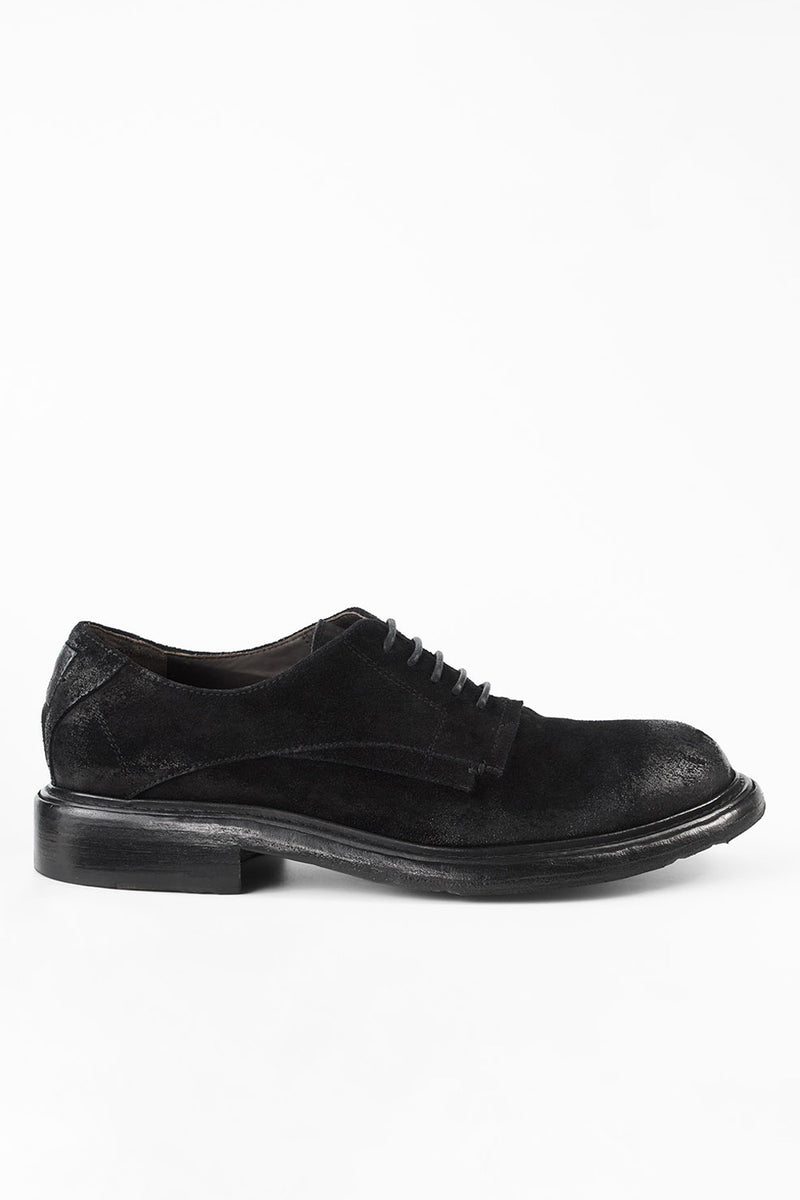 BOLTON ink-black suede layered derby shoes.