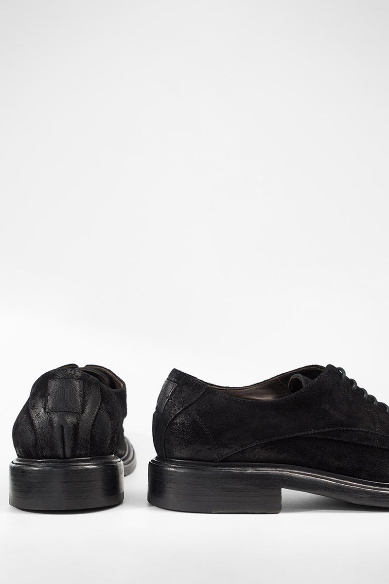 BOLTON ink-black suede layered derby shoes.