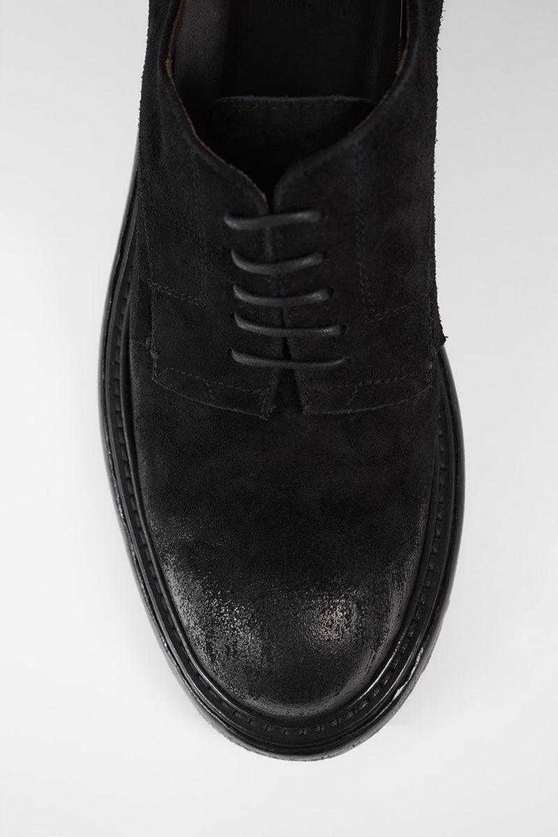 BOLTON ink-black suede layered derby shoes.