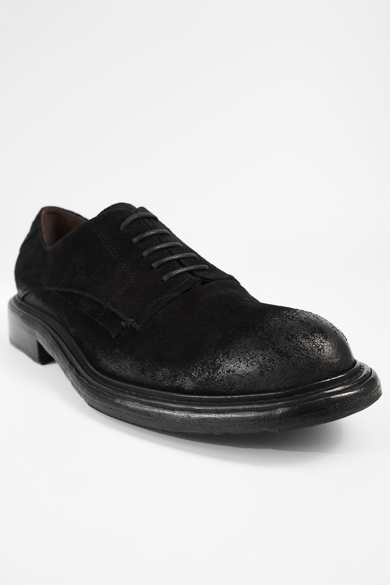 BOLTON ink-black suede layered derby shoes.