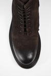 BOLTON tobacco-brown suede layered lace up boots.