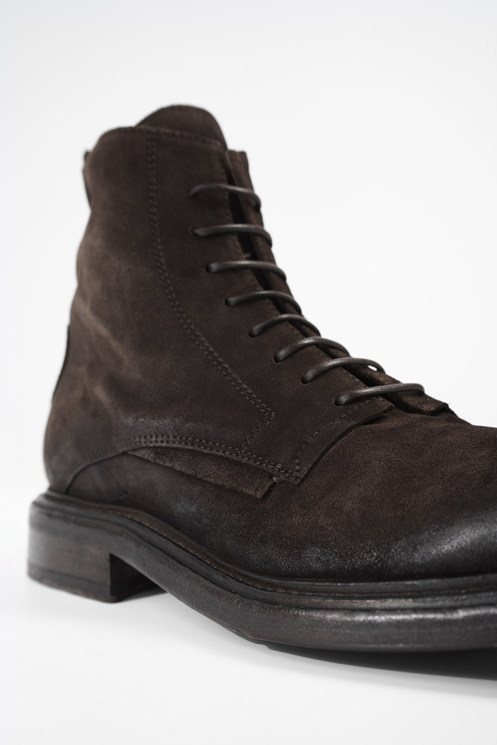 BOLTON tobacco-brown suede layered lace up boots.