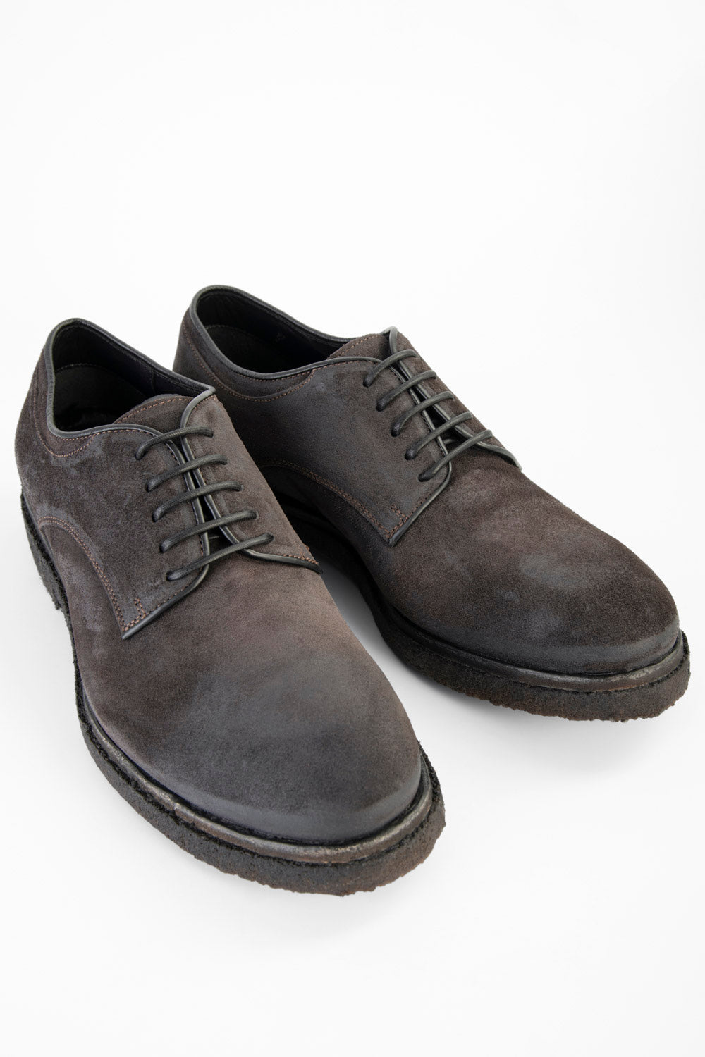 BROMPTON lava-grey suede derby shoes.