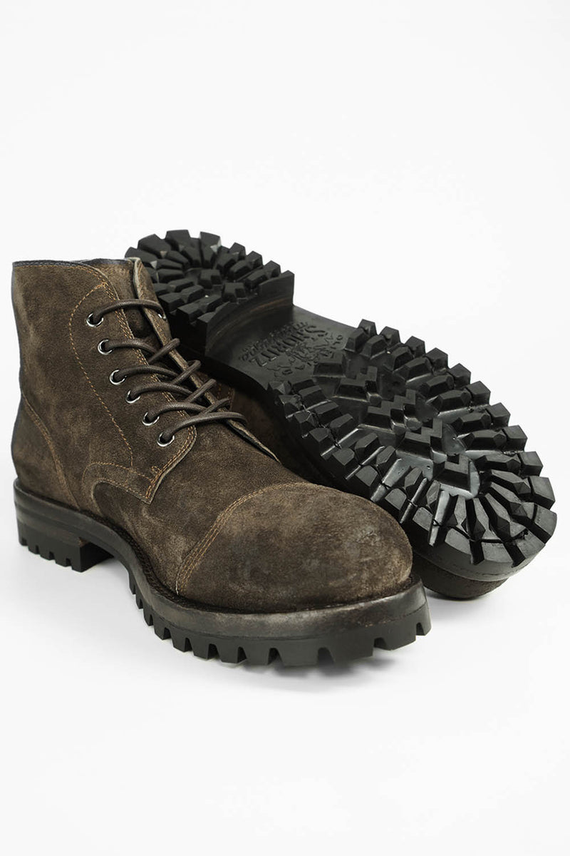 CAMDEN dark-moss suede ankle boots.