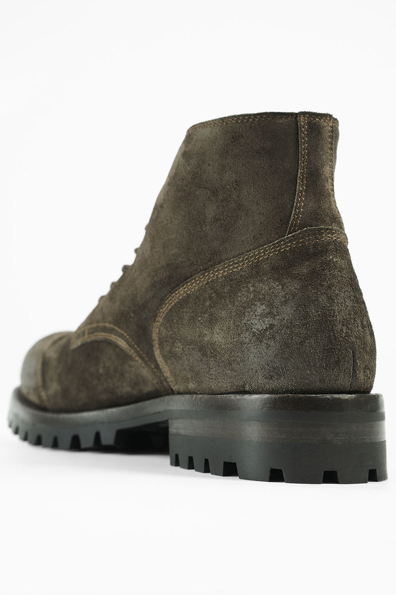 CAMDEN dark-moss suede ankle boots.