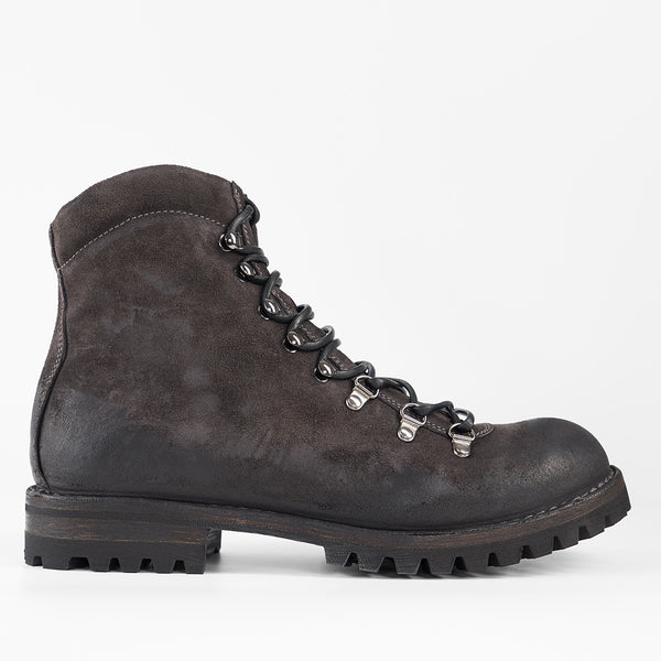 CAMDEN lava-grey suede combat boots.