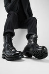 CAMDEN tar-black double-zip military boots.