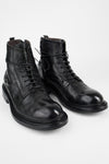 BOLTON limo-black layered lace up boots.