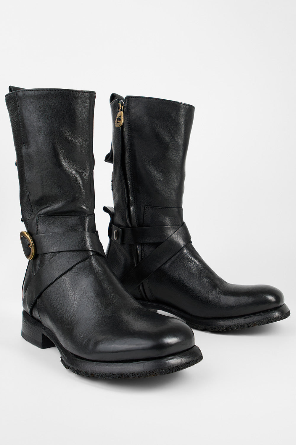 IVES urban-black tall buckle boots.