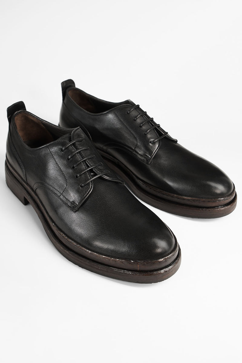 LAMBETH  jet-black welted derby shoes.