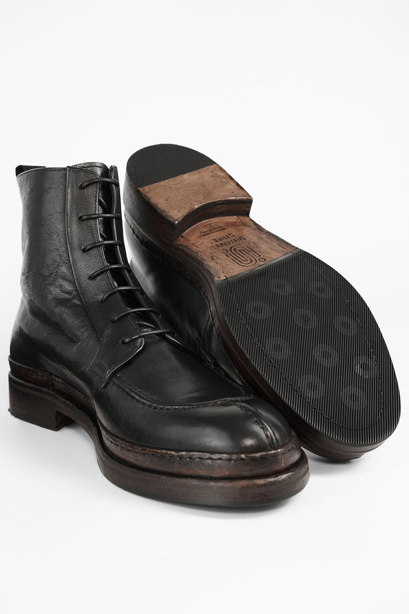 LAMBETH jet-black welted lace up boots.