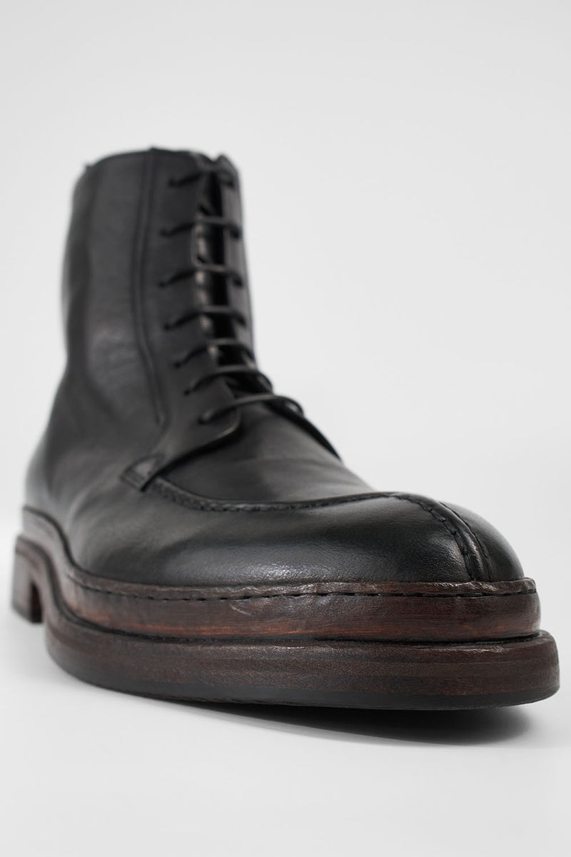 LAMBETH jet-black welted lace up boots.