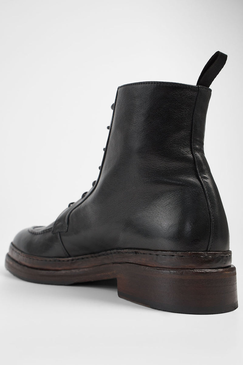 LAMBETH jet-black welted lace up boots.