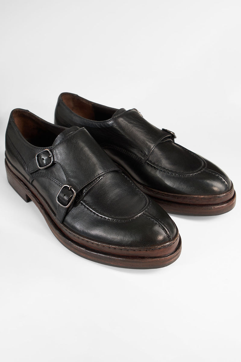 LAMBETH jet-black welted monk shoes.