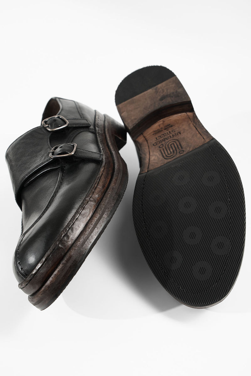 LAMBETH jet-black welted monk shoes.