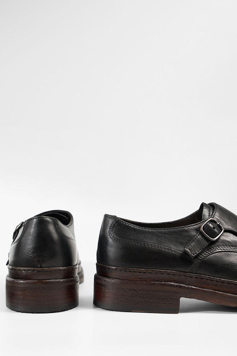 LAMBETH jet-black welted monk shoes.