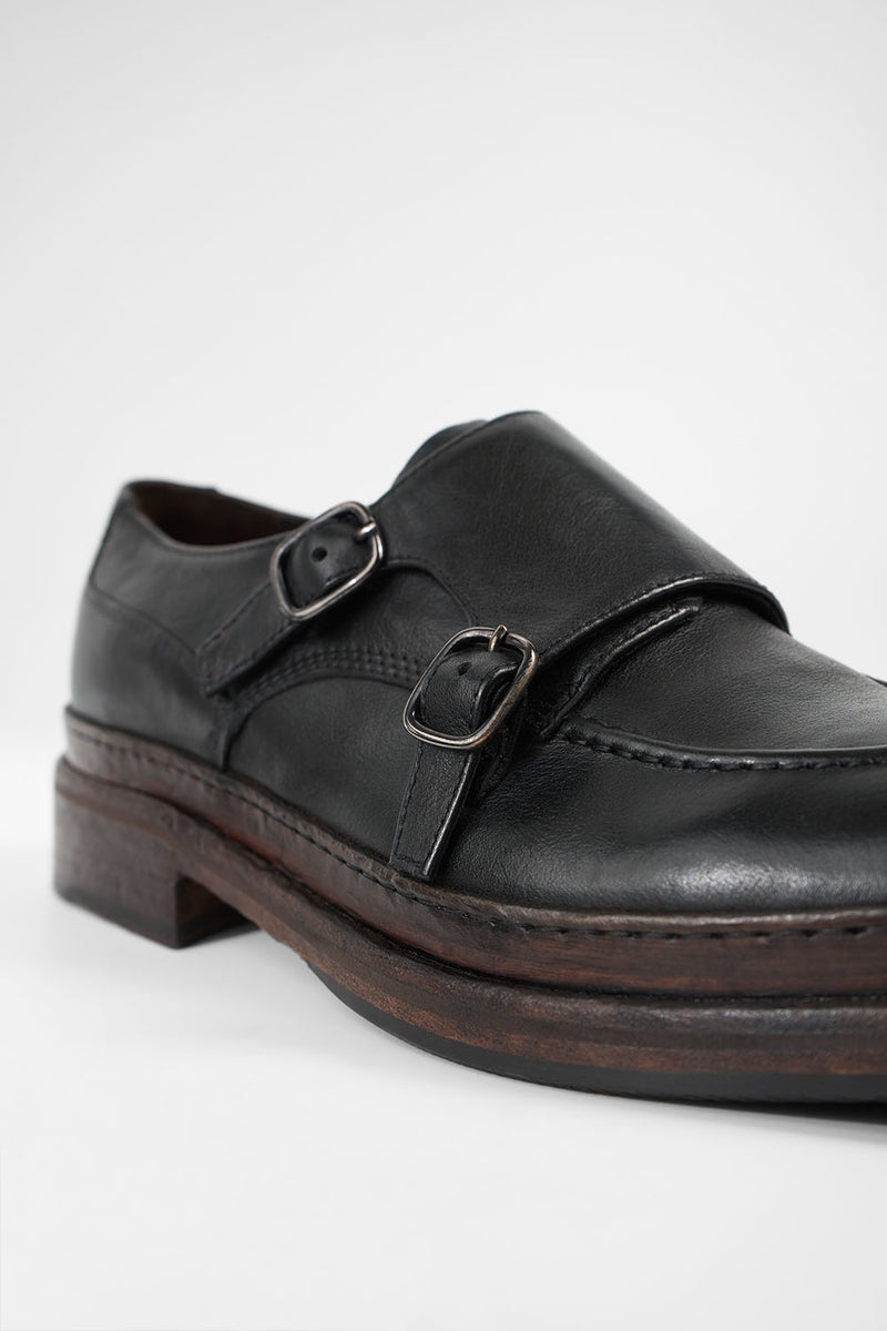 LAMBETH jet-black welted monk shoes.