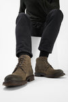 LENNOX dark-moss suede ankle boots.