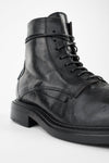 BOLTON limo-black layered lace up boots.