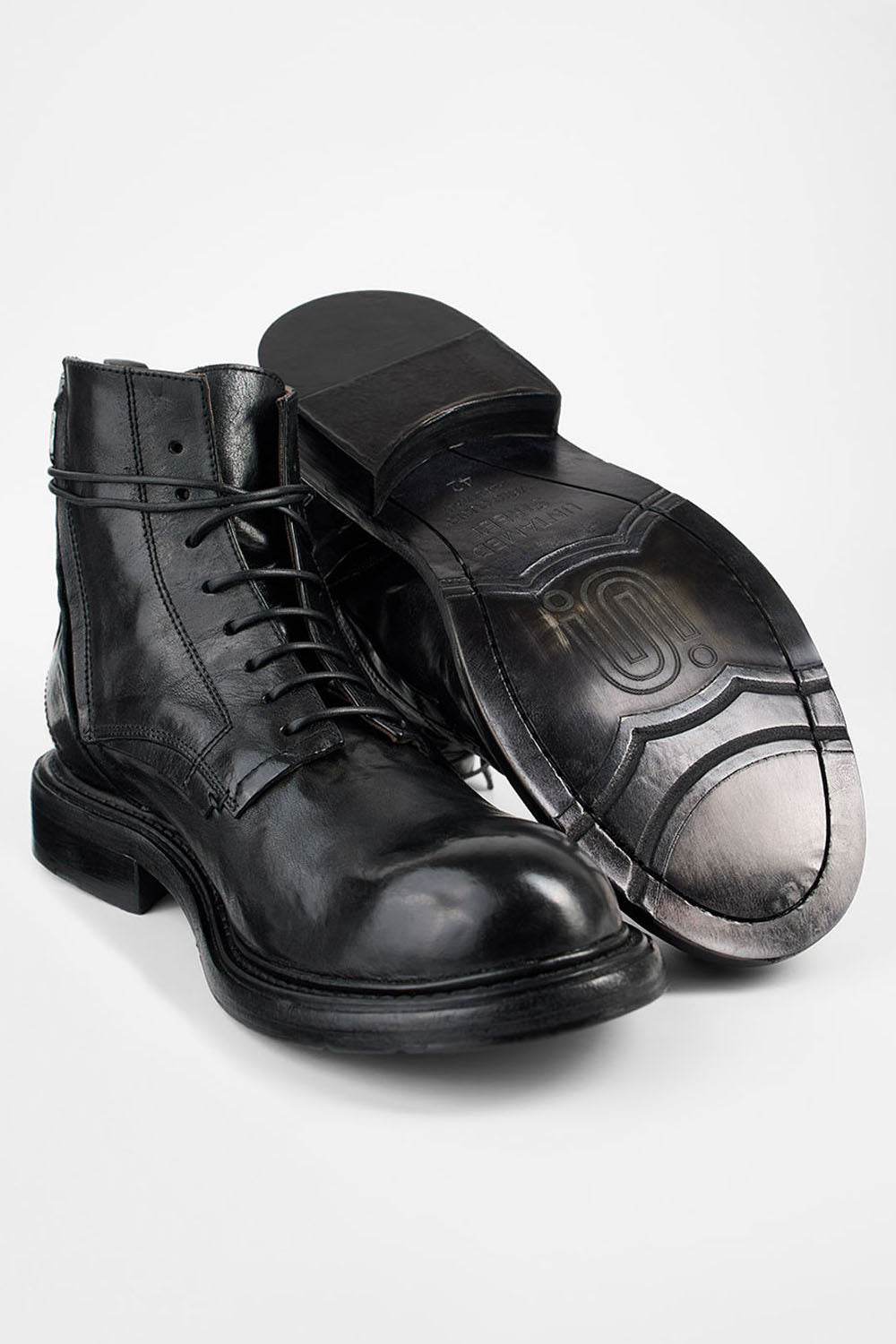 BOLTON limo-black layered lace up boots.