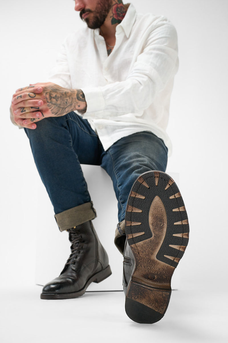 ASTON cigar-brown military boots.