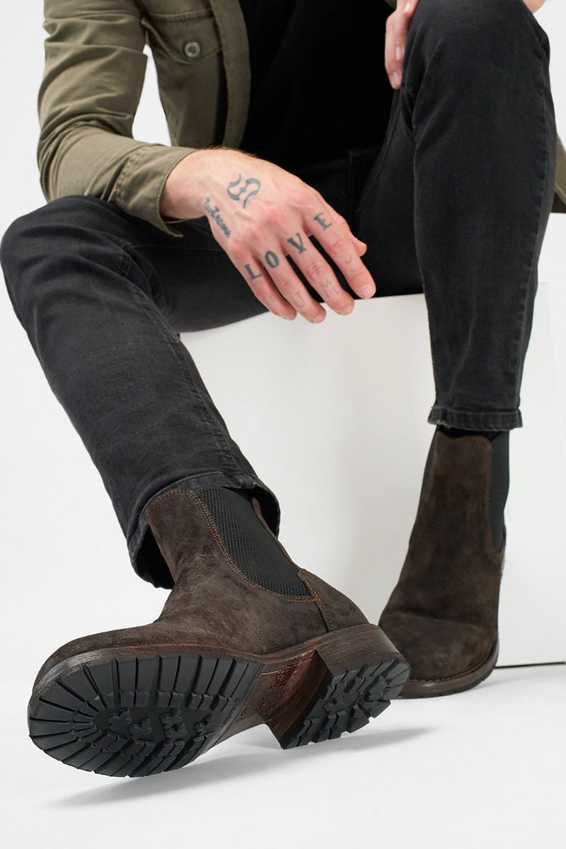 BURTON dark-brown suede chelsea boots.