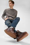 COLE cognac welted distressed sneakers.