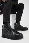 COLE rugged-black double-zip welted high sneakers.