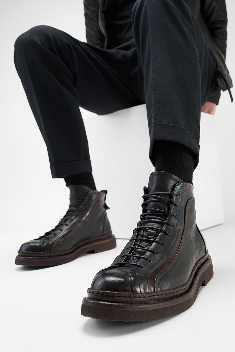 HOVE jet-black welted lace up boots.