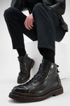 HOVE jet-black welted lace up boots.