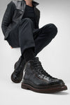 HOVE jet-black welted lace up boots.