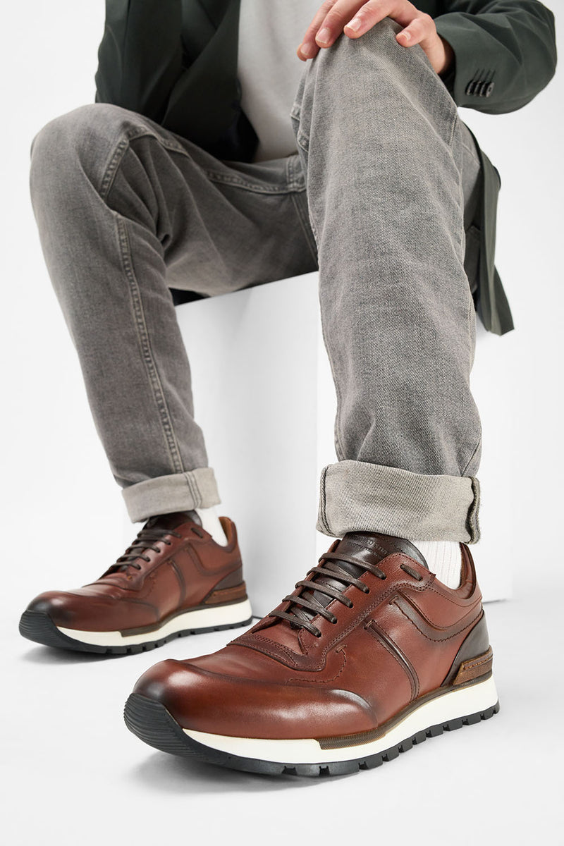 OWEN cocoa-brown triple stitched patina runners.