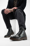 YALE tuxedo-black welted derby lace up boots.