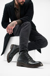 YALE tuxedo-black welted derby lace up boots.