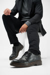 YALE tuxedo-black welted derby shoes.