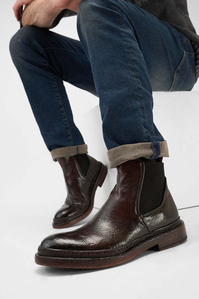 YORK rich-cocoa welted chelsea boots.