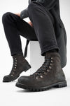 CAMDEN lava-grey suede combat boots.