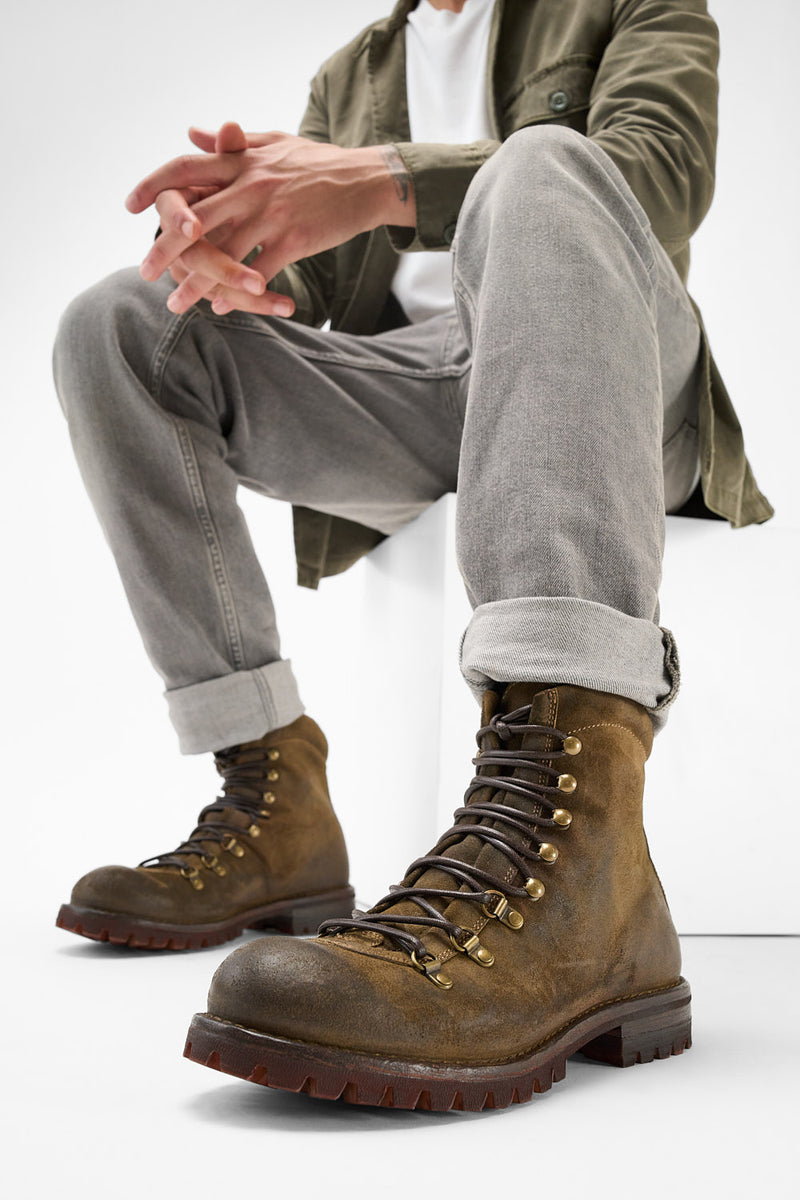 CAMDEN tundra-brown suede combat boots.