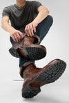 ROWLEY cognac folded laceless boots.