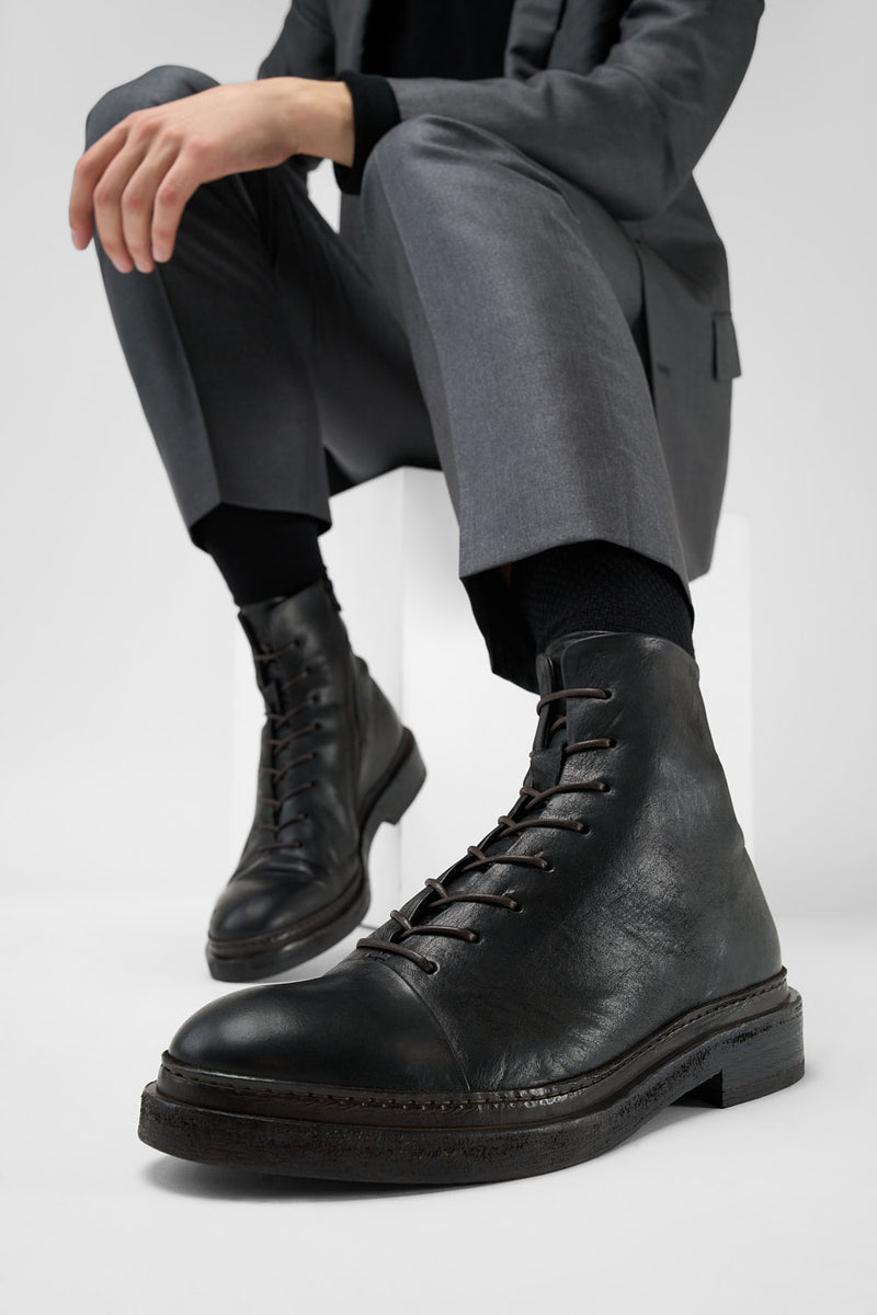 YALE matte-black welted oxford lace up boots.