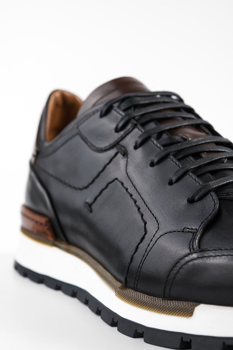 OWEN tuxedo-black triple stitched wingtip patina runners.